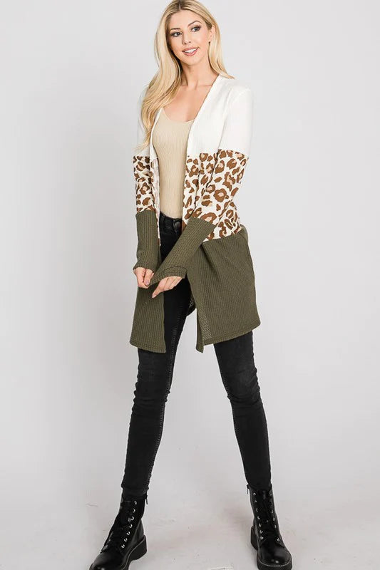 Ivory and Olive Thermal Animal Print Cardigan