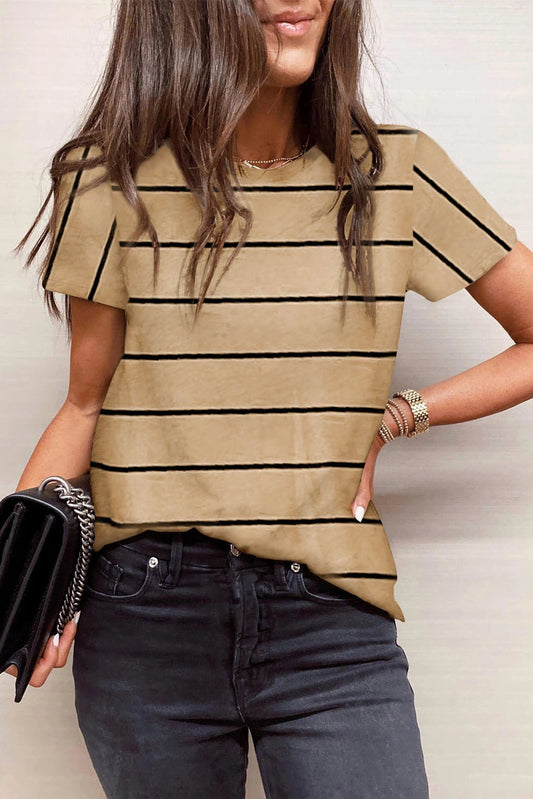 Striped Casual Round Neck T Shirt