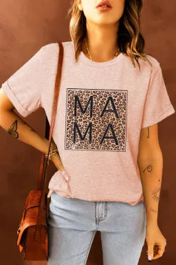 Pink Leopard Square MAMA Graphic T Shirt